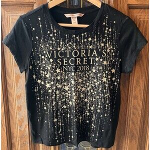 Victoria’s Secret NYC 2018 Limited Edition Black Tee T-Shirt Gold Glitter Small